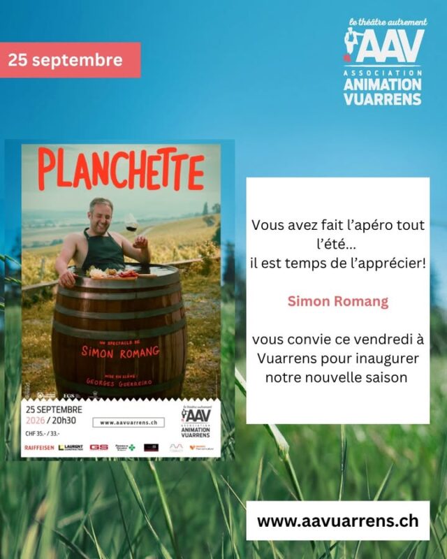 Un spectacle de Simon Romang, c'est un peu comme un bon apéro entre amis! Rendez-vous ce vendredi à Vuarrens.
#echallenstourisme #culture #vuarrens #aavuarrens #simonromang